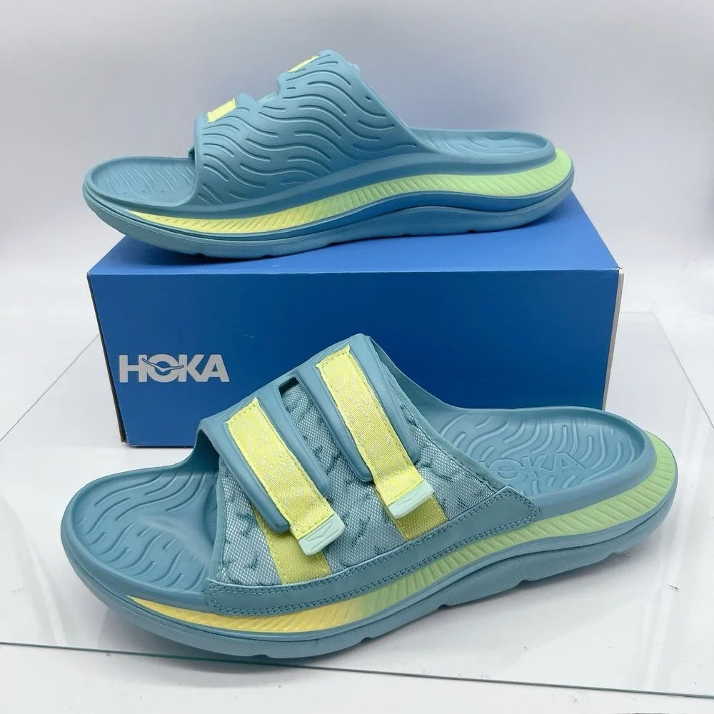 Hoka One One Ora Luxe - Ocean Mist/ Citrus Glow Recovery Slides Mens US 14
